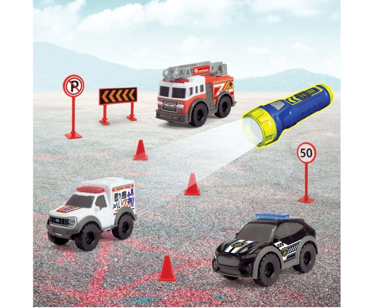 Micro Vehicle Playset - 3 pcs with flashlight