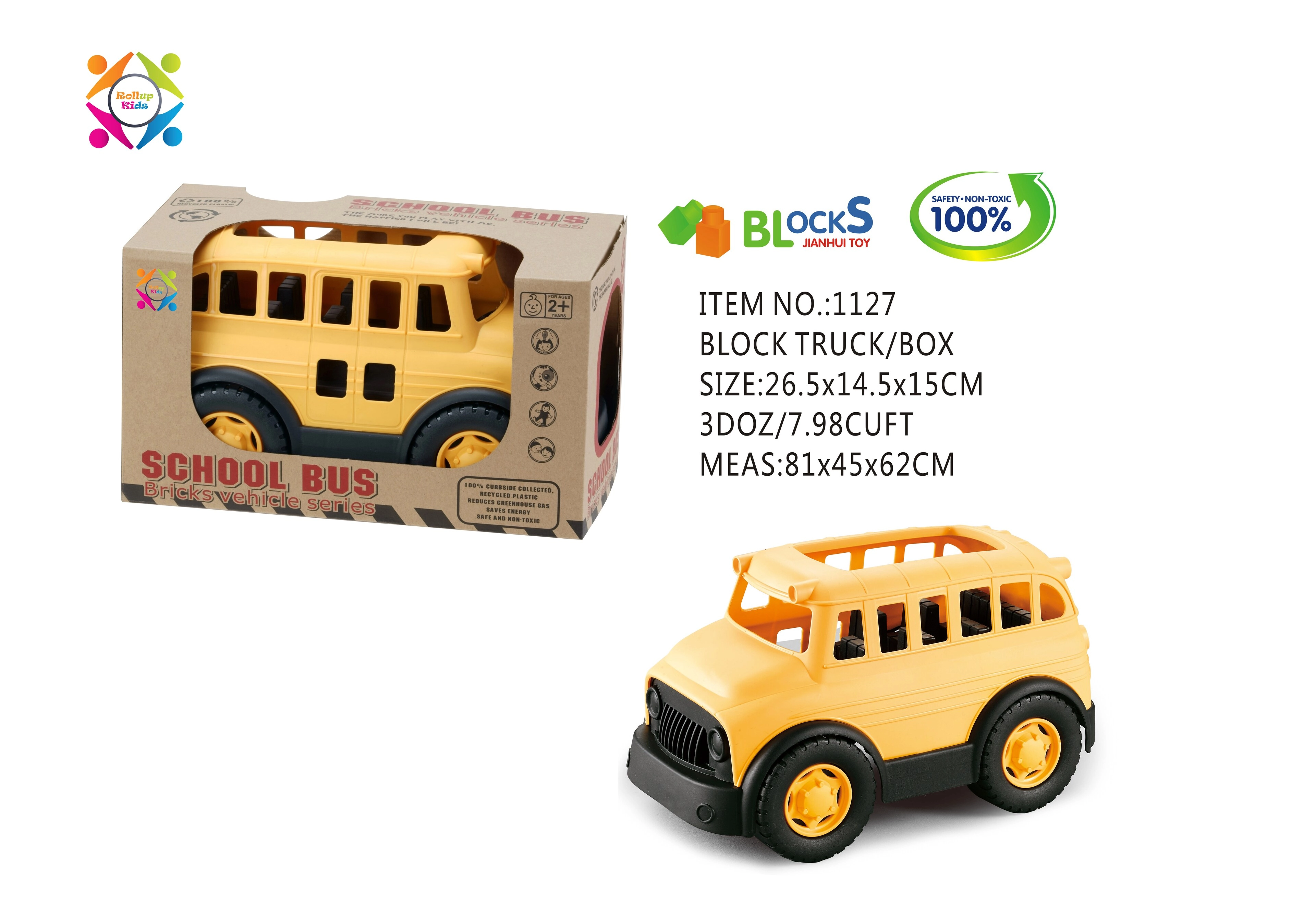 Rollup Kids Toys School Bus Bricks Vehicle
