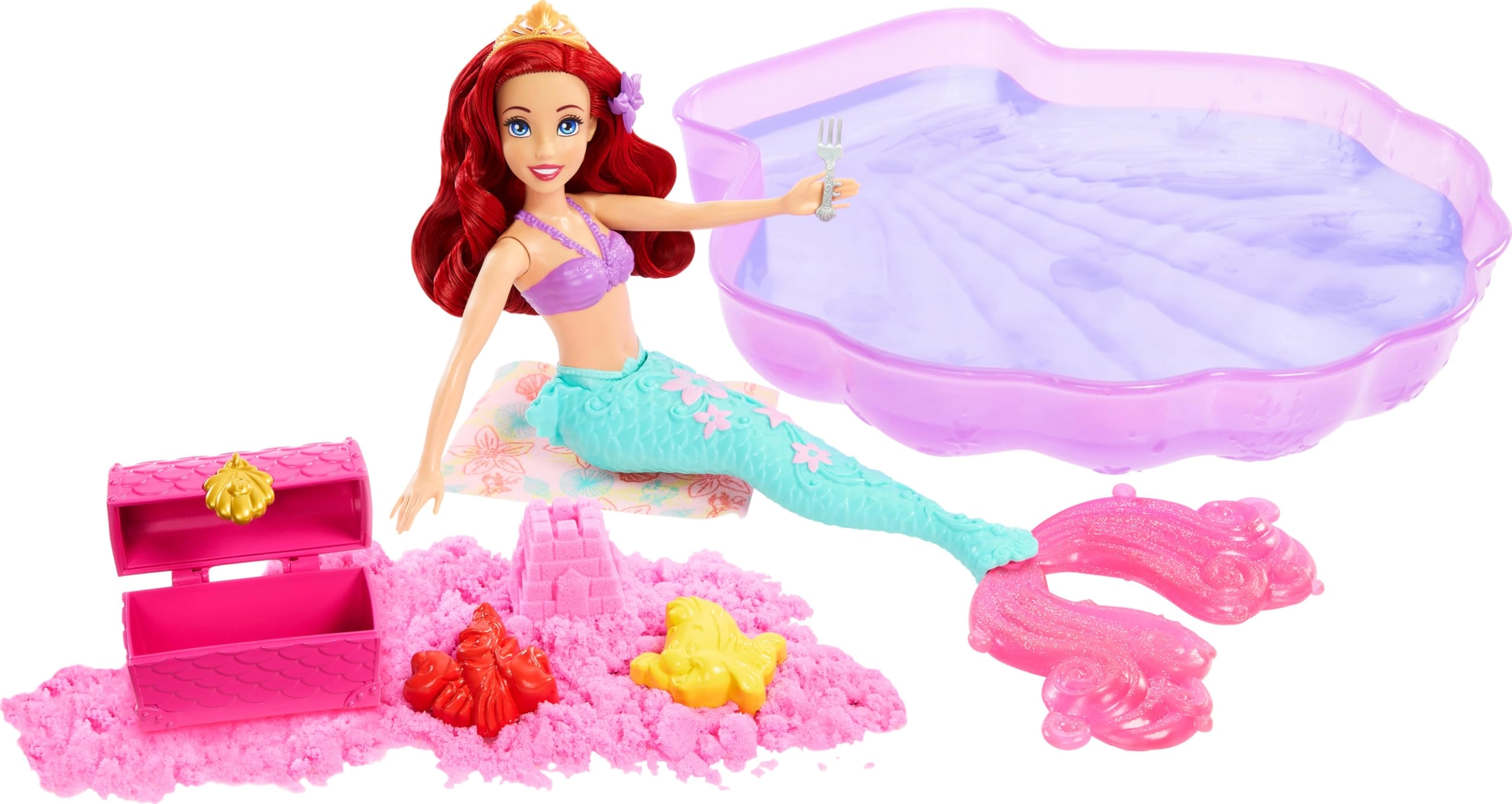 Mattel Ariel Mermaid Doll & Pool Set - Moldable Sand 3 Sand Molds