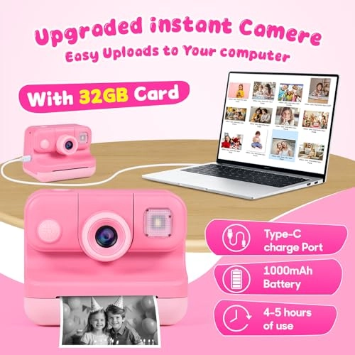 Kids Instant Print Camera - 30MP 1080P 32GB