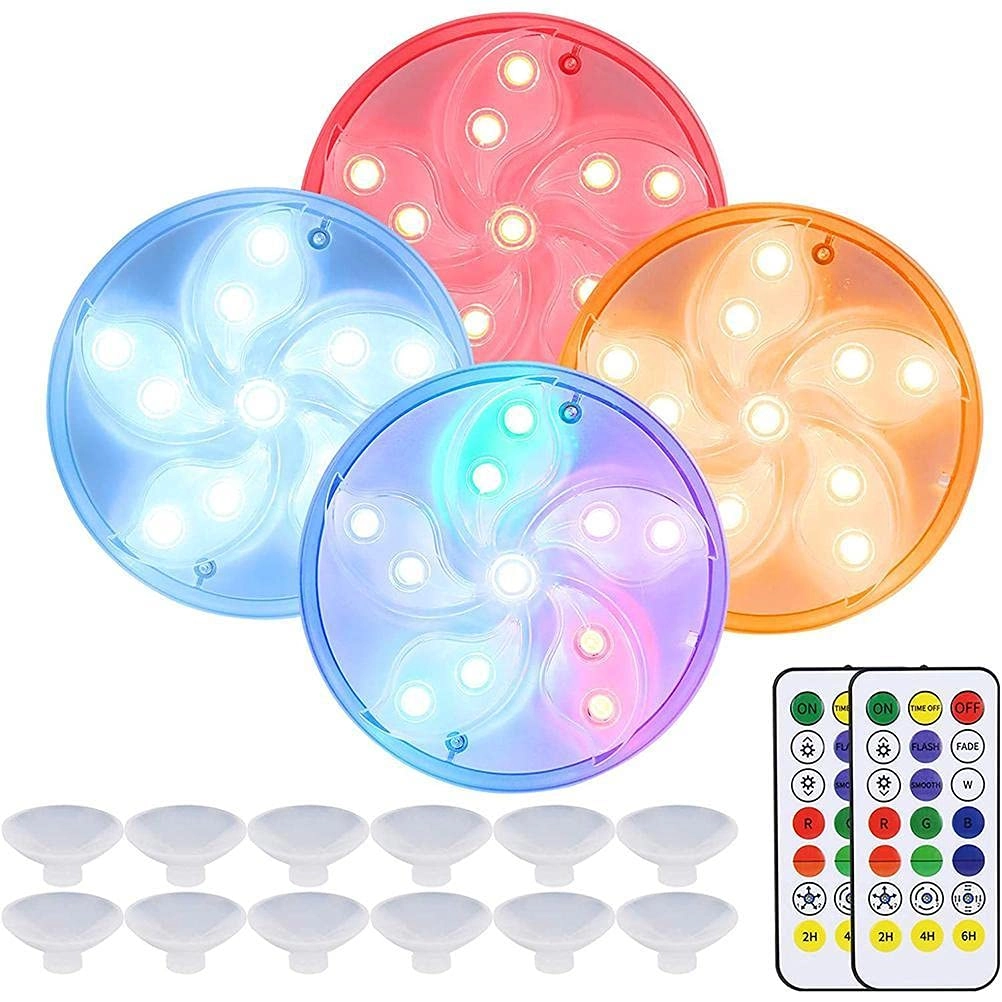 BTOSEP Submersible LED Light - 4 Pack RF Remote RGB