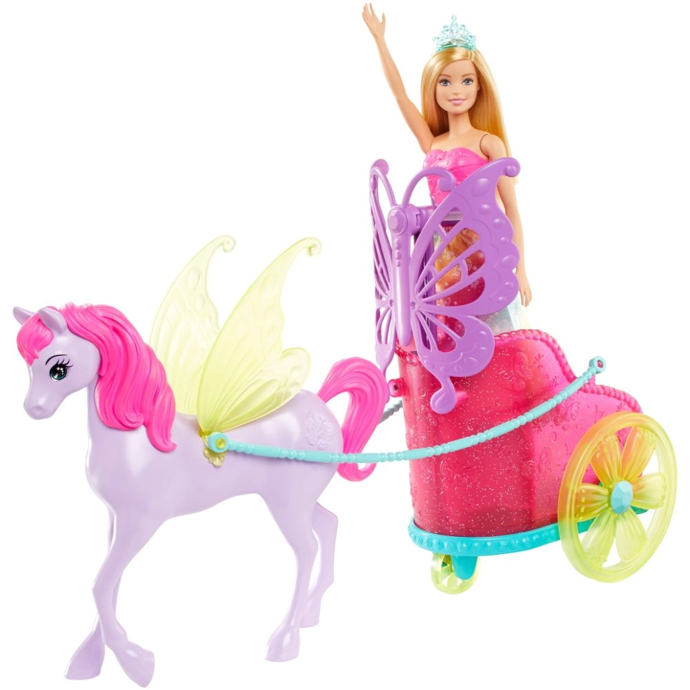 Barbie Dreamtopia Princess Doll - 11.5-in Blonde + Fantasy Horse - Translucent Yellow Wings + Chariot - Vibrant Pink