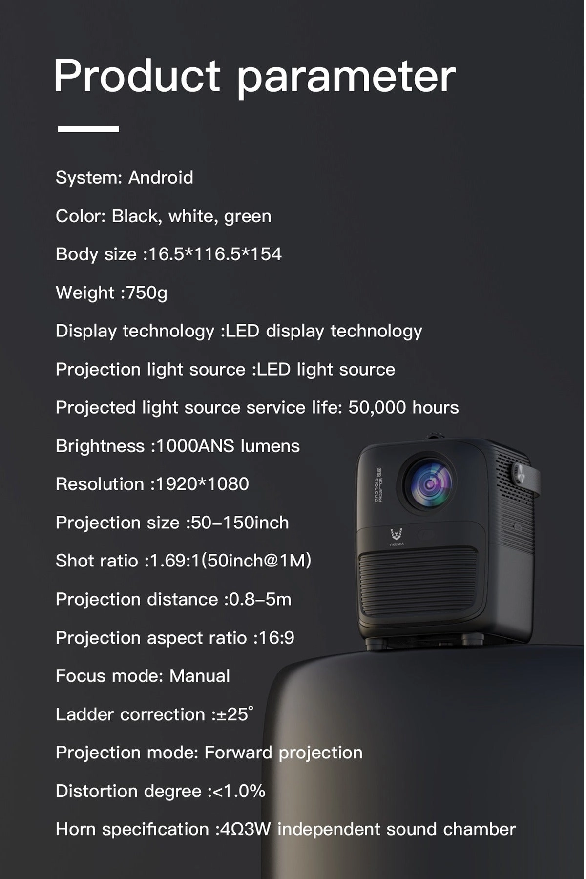 Video Projector 1000ANS lumens 1920*1080P