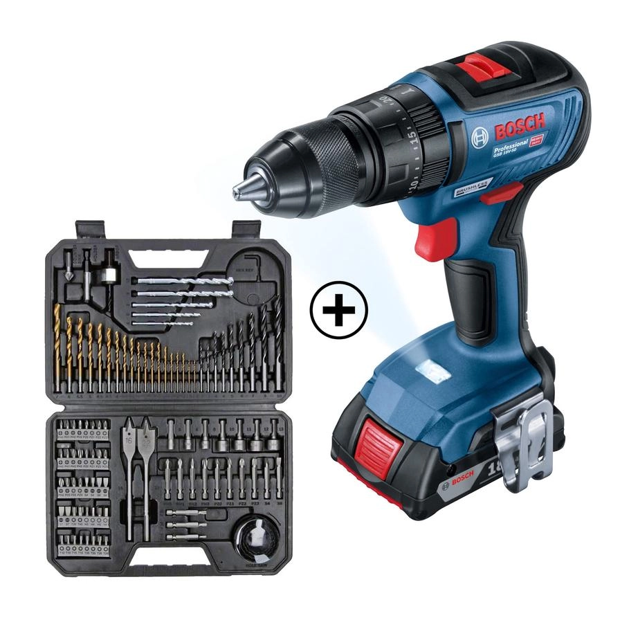 Bosch GSB 18V-50 - Brushless Cordless + Accessory Set - 103 Pc.