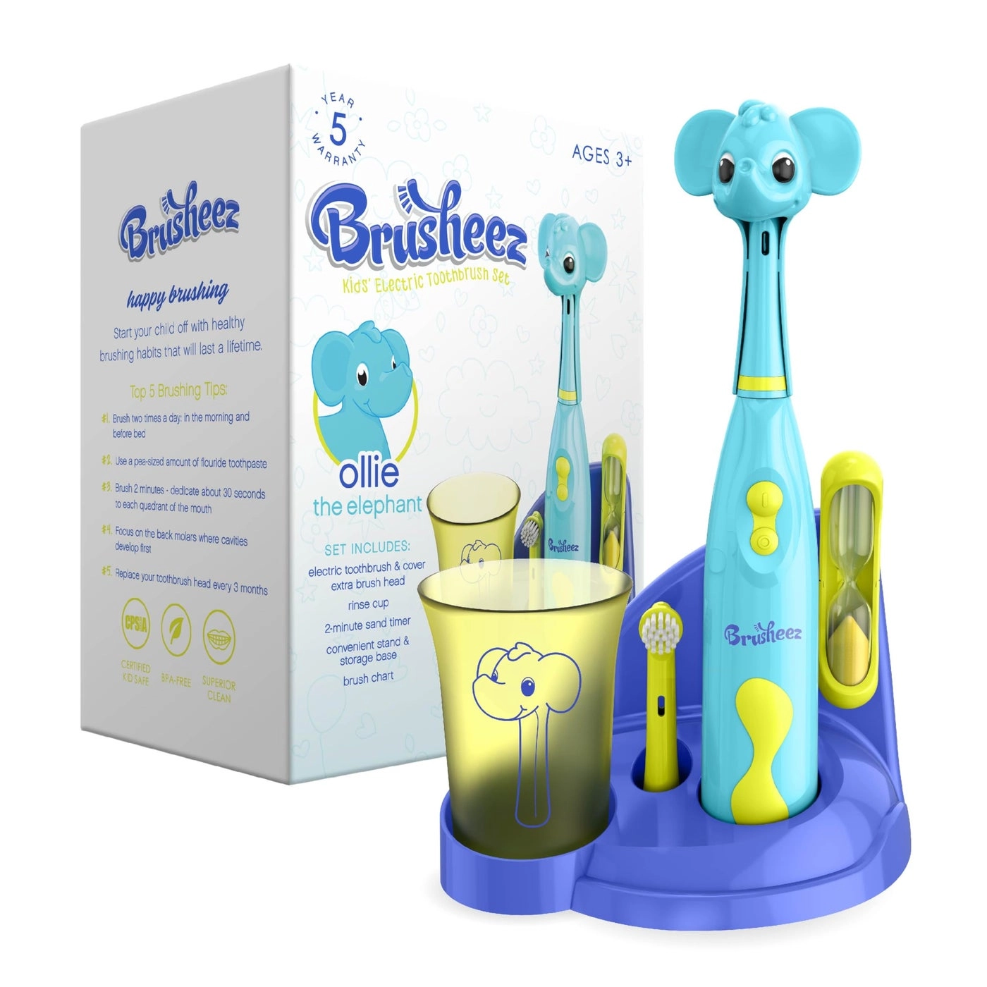 Kids’ Electric Toothbrush Set - Ages 3+ 2 Brush Heads 2-Minute Timer