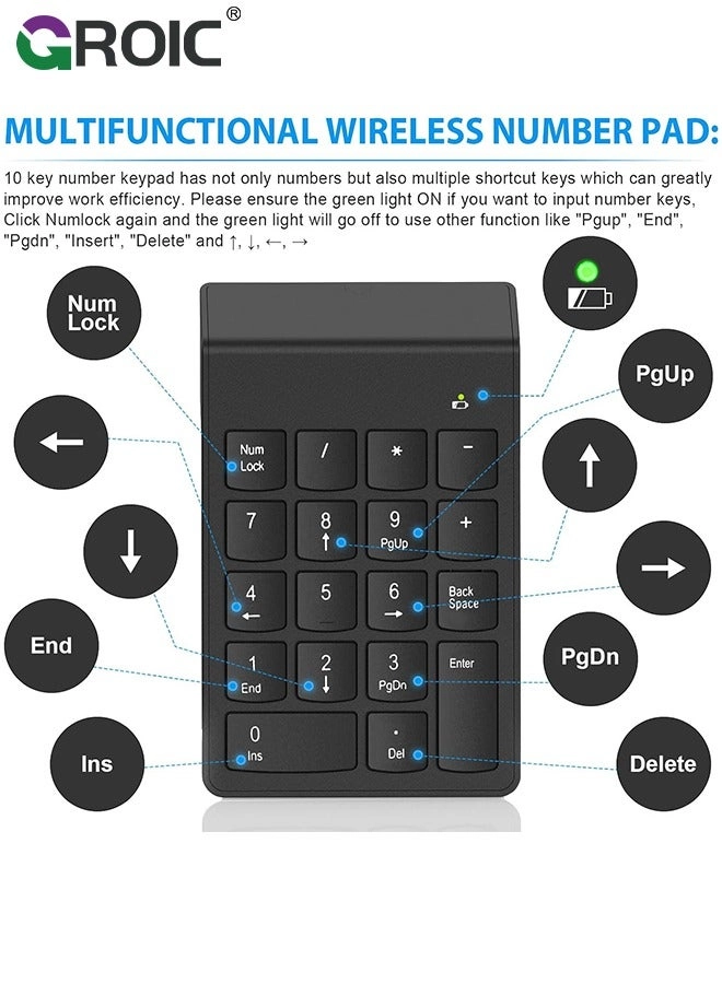 Wireless Number Pad - 2.4GHz 23 Keys + Mouse Pad + Wireless Mouse - Adjustable DPI