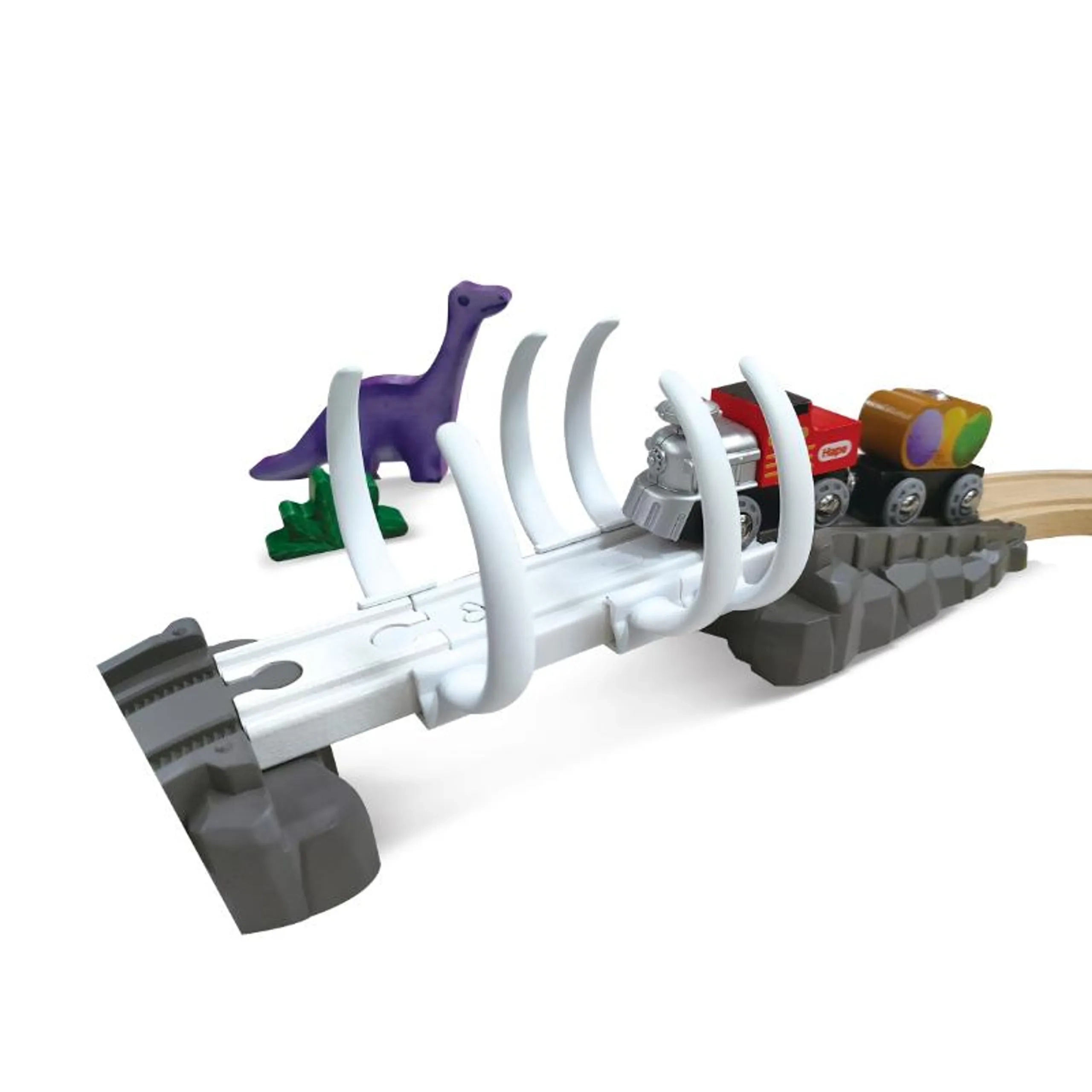 Dino Wooden Railway Adventure Set - 23 beech wood tracks and over 30 additional accessories