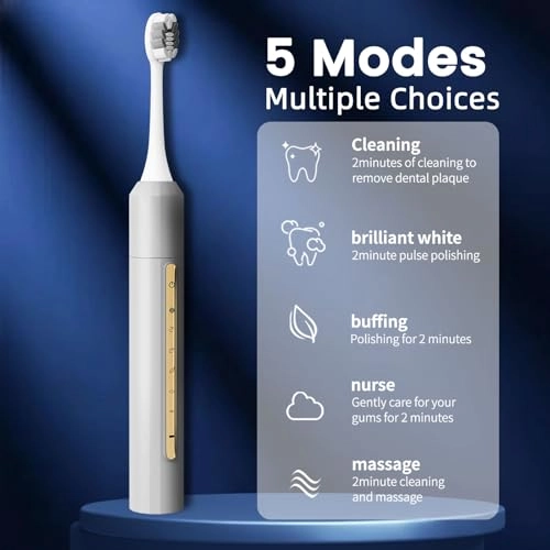 Sonic Electric Toothbrush - 10 Brush Heads 30-Day Battery 5 Modes