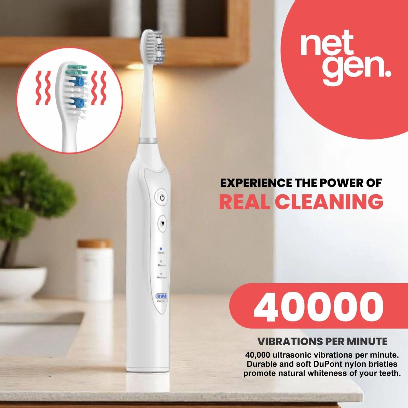 Sonic Toothbrush - 3 Brushing Modes 5 Replacement Heads Inductive Charging