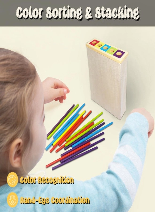4-in-1 Board Game - Wooden Sorting & Stacking Pick-up Sticks Ball Drop Tower