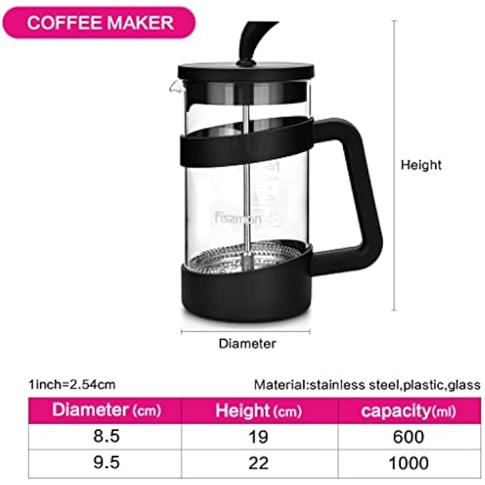 French Press - 600Ml Borosilicate Glass Stainless Steel Filter