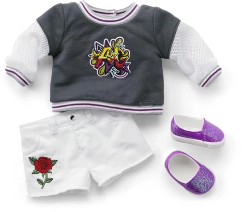 Truly Me #91 - Very Deep Skin with Neutral Undertones Gray Eyes Curly Purple Hair Girly Graffiti Outfit Ages 6+