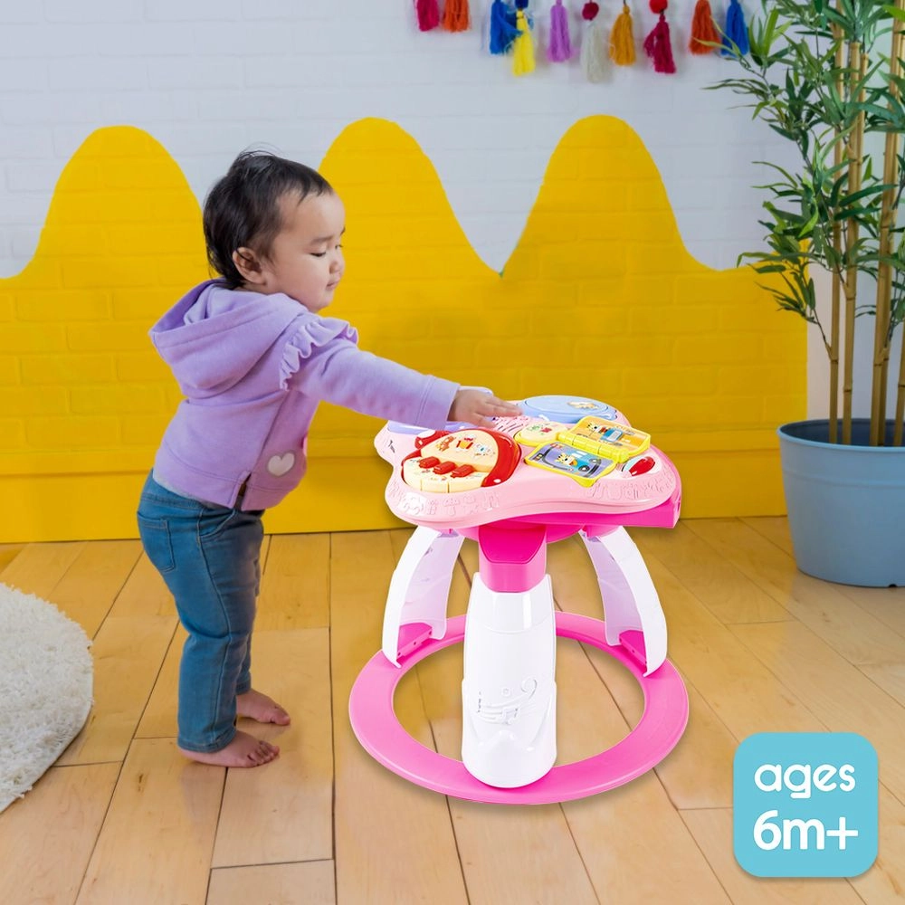 3-In-1 Baby Walker Rotating Chair & Table Playset - Pink Suitable for 6 months and above