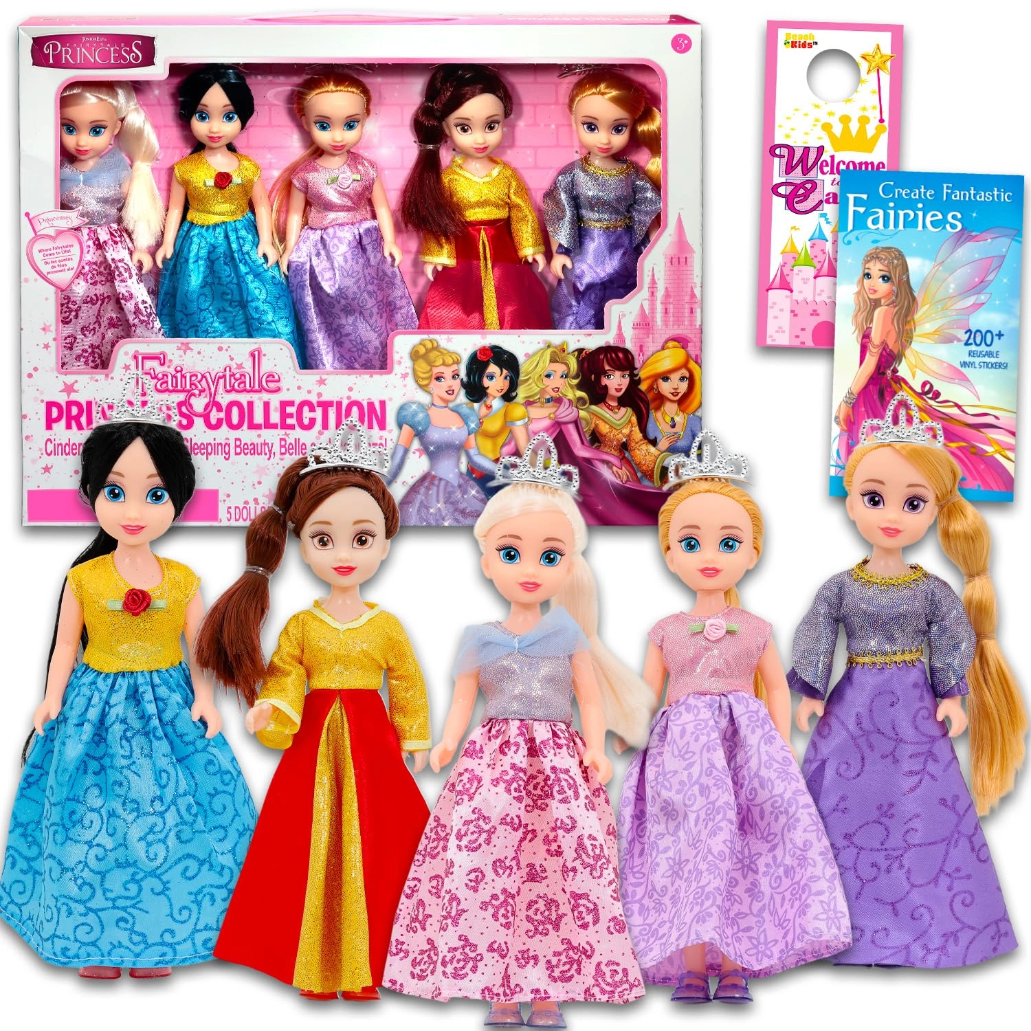 Forever Clever Snow White Princess Doll + Cinderella Princess Doll + Belle Princess Doll + Sleeping Beauty Princess Doll + Rapunzel Princess Doll - Ages 3+