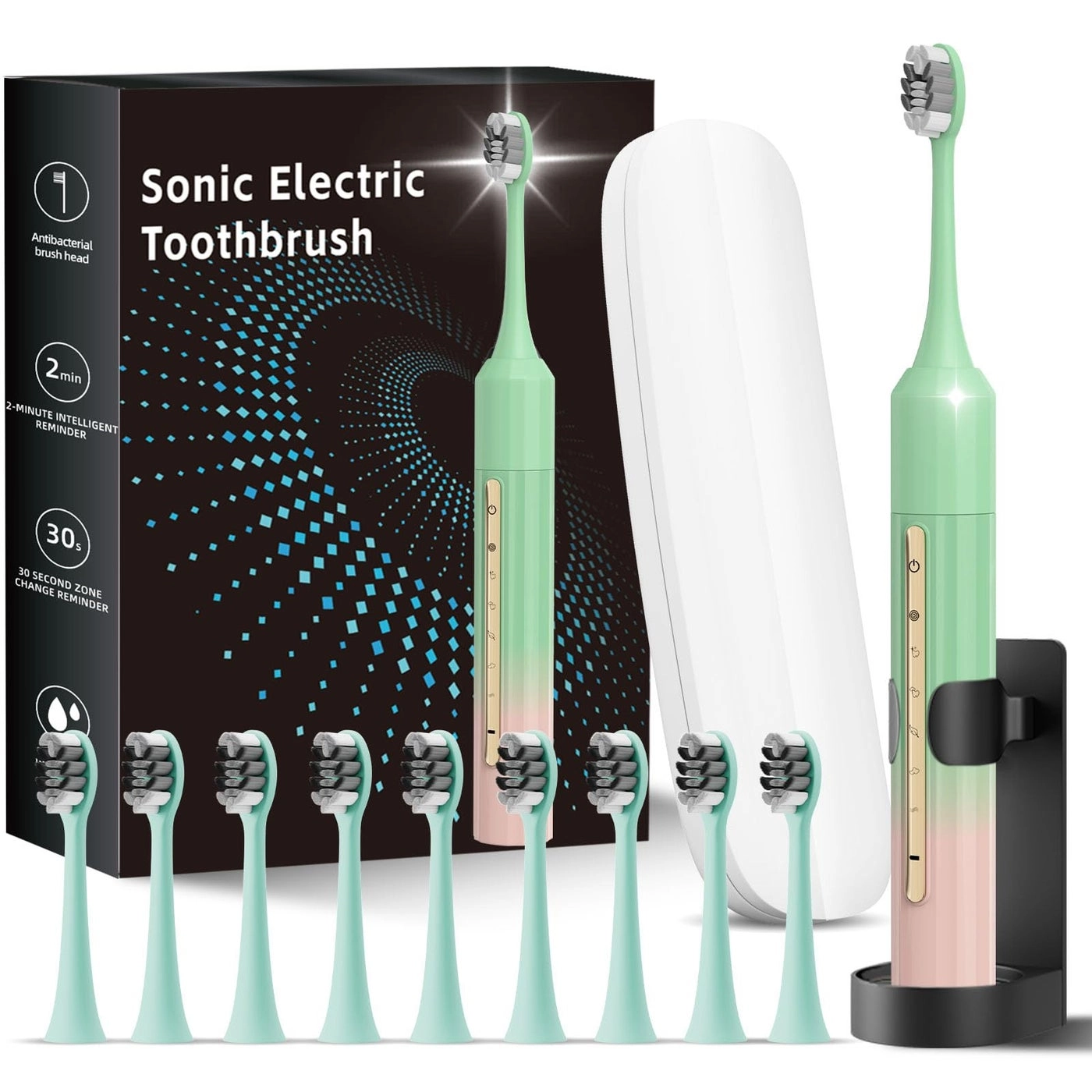 Oscillation&Vibration Sonic Electric Toothbrush - 10 Brush Heads 48000VPM 5 Cleaning Modes