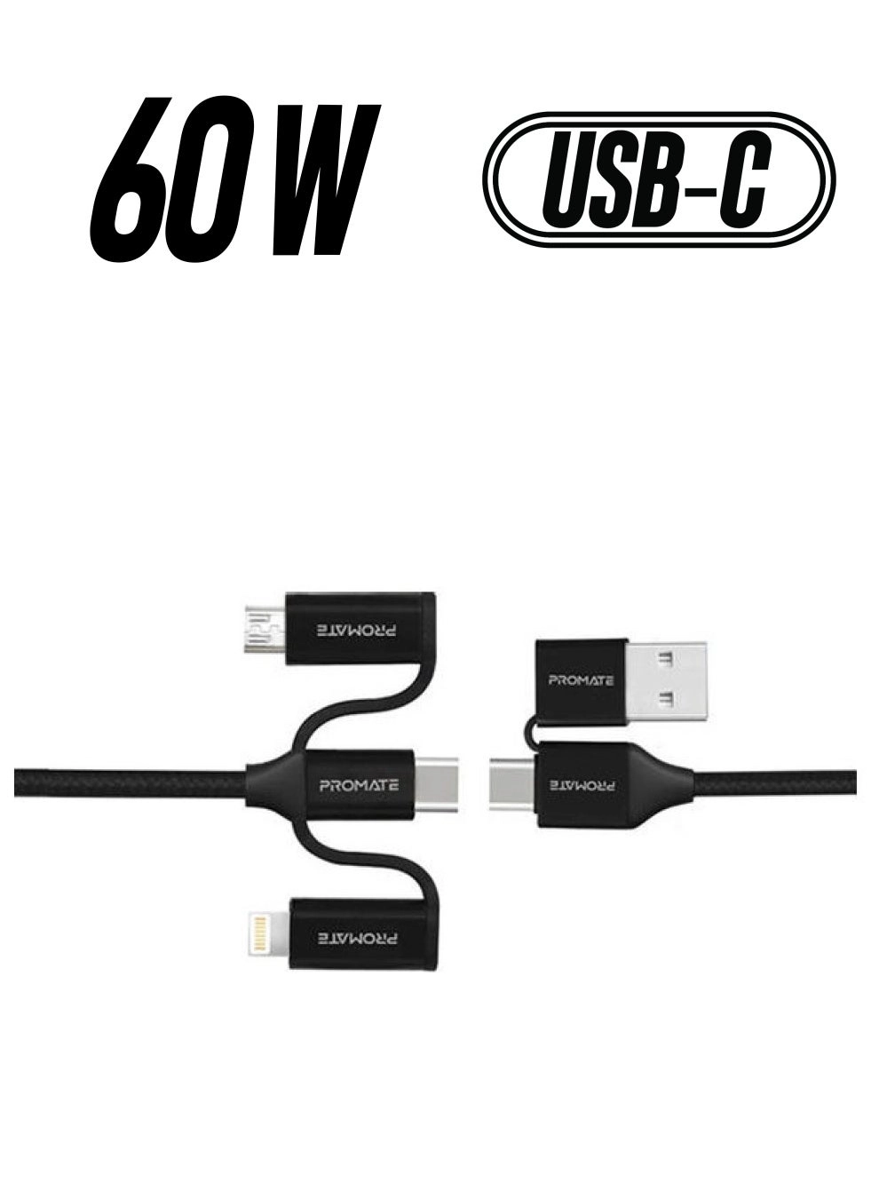 Promate PentaPower 60W Cable USB-C to USB-C