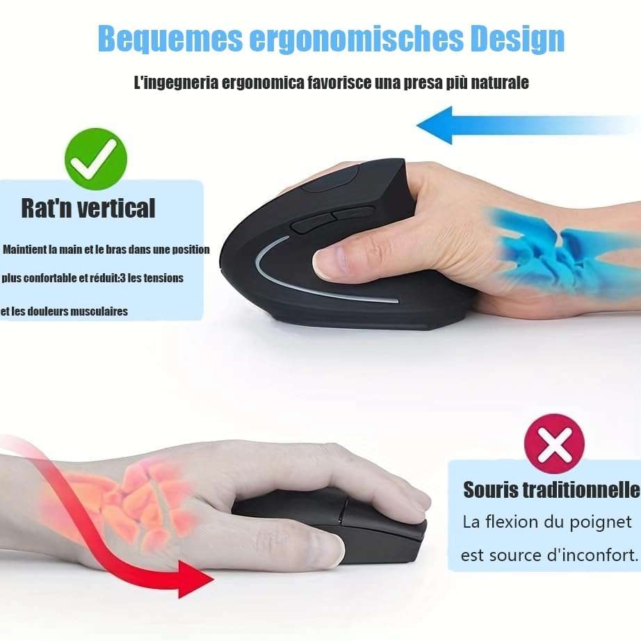 Vertical Ergonomic Optical Mouse - Bluetooth Wi-Fi