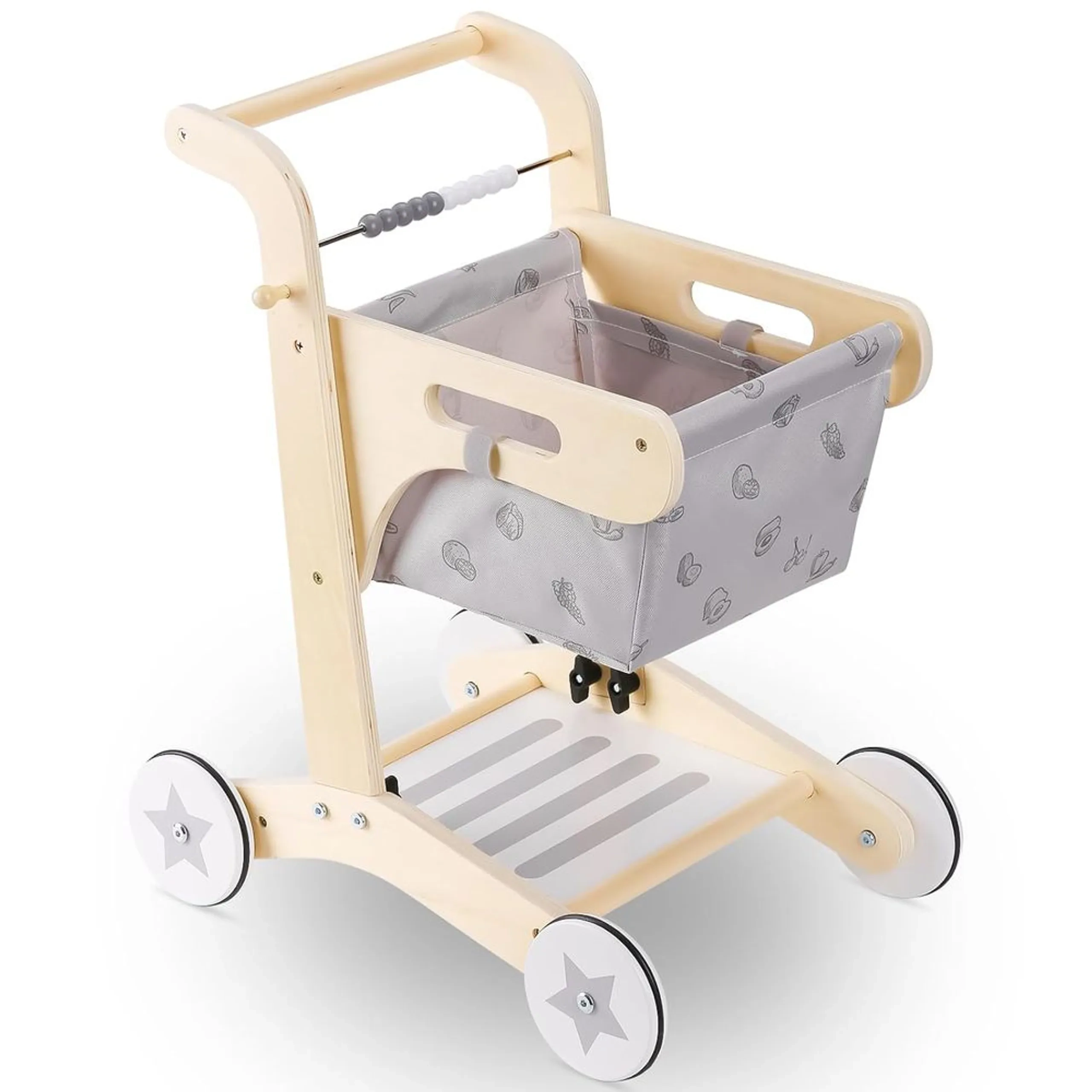 Ella Kids Wooden Shopping Trolley - Washable Cart 38 x 45 x 49 cm