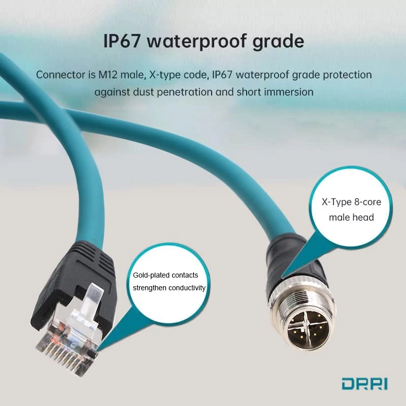 M12 X-Coded 8 Pin to RJ45 Cat 7e Shielded Cable - 2M