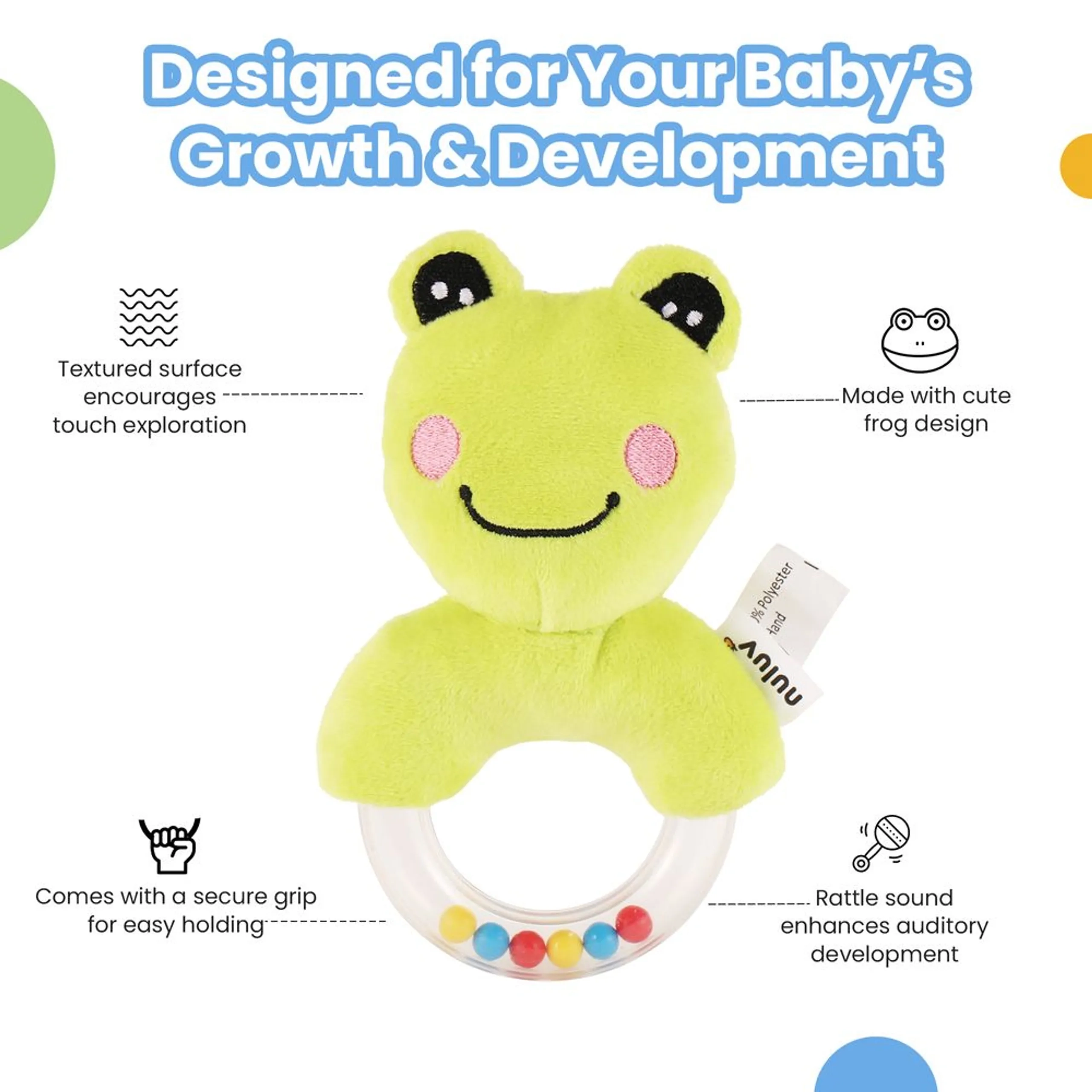 Playtime Frog Ring Rattle - Suitable For 0 to 12 Years soft fabric