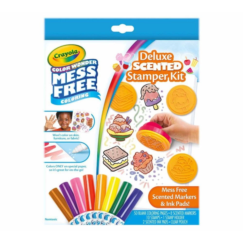 Color Wonder Deluxe Stamper Kit - 50 pieces 10 Art Stamps 8 Scented Markers 2 Scented Ink Pads 1 Stamp Holder