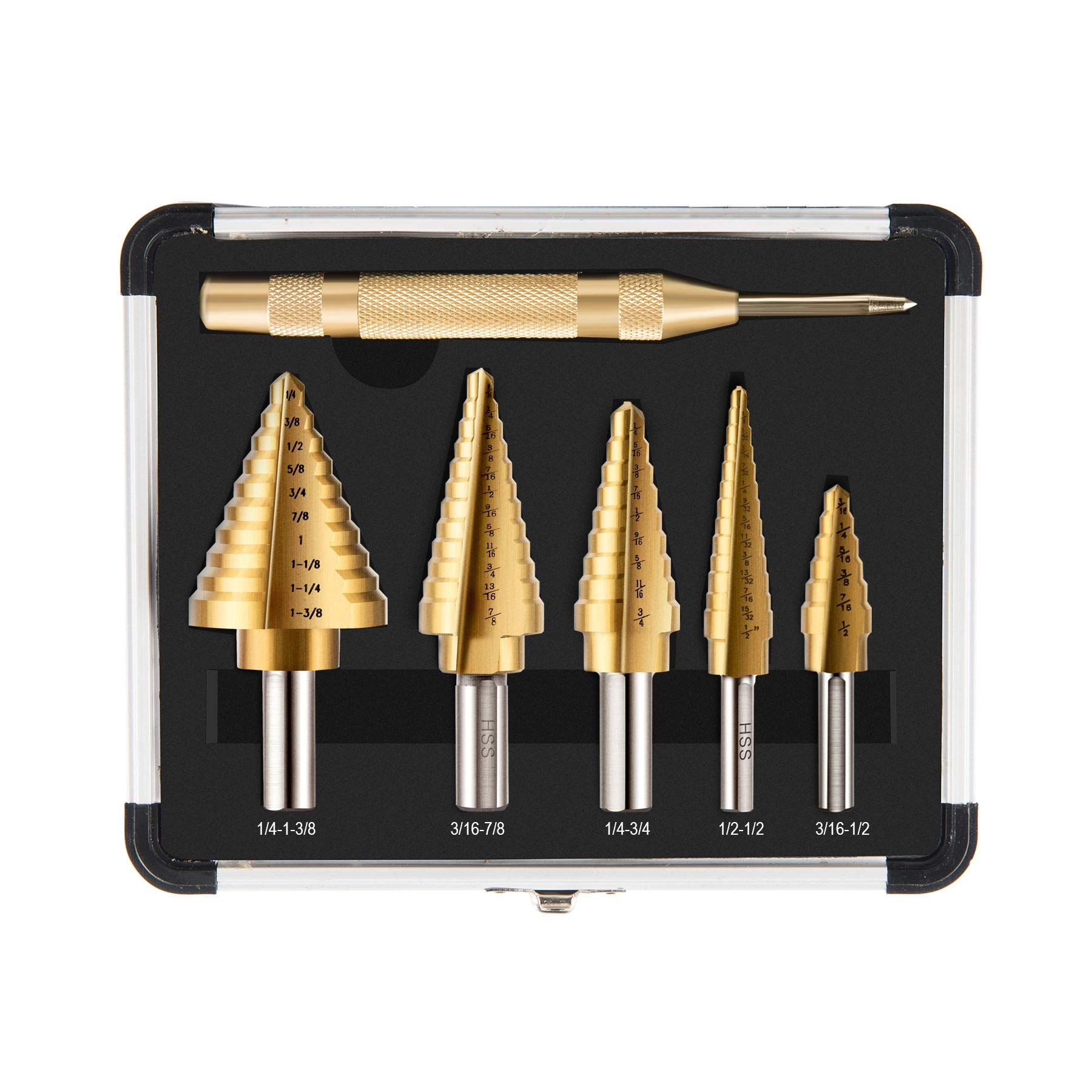 ZELCAN Step Drill Bit Set - 5 pieces high speed titanium 1/8" to 1-3/8"