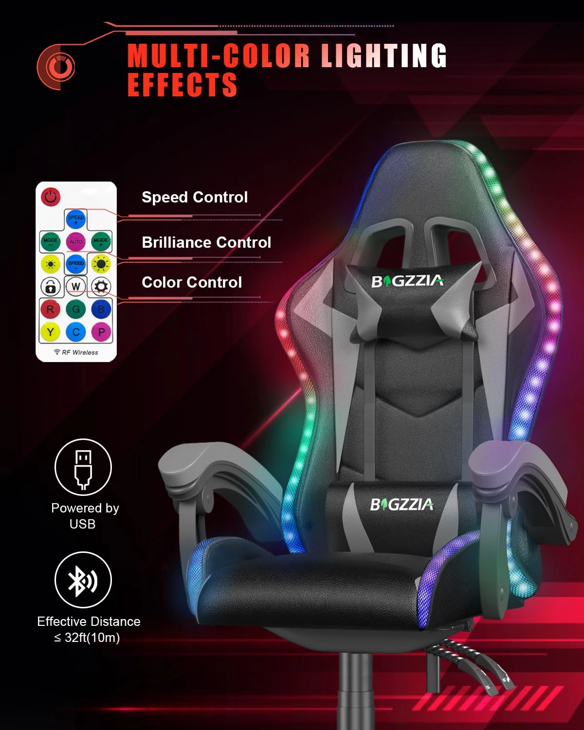 white LED gaming chair - RGB Reclining PU Leather
