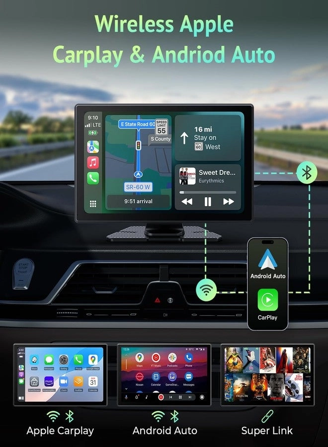 Carplay Screen + Android Auto Screen + Dash Cam - 4K + Backup Camera + Portable Screen - 9" HD IPS