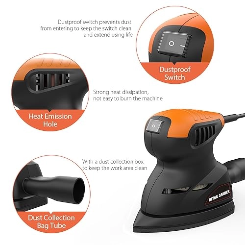 Detail Sander - 13,500RPM 16PCS Sandpapers Dust Collection