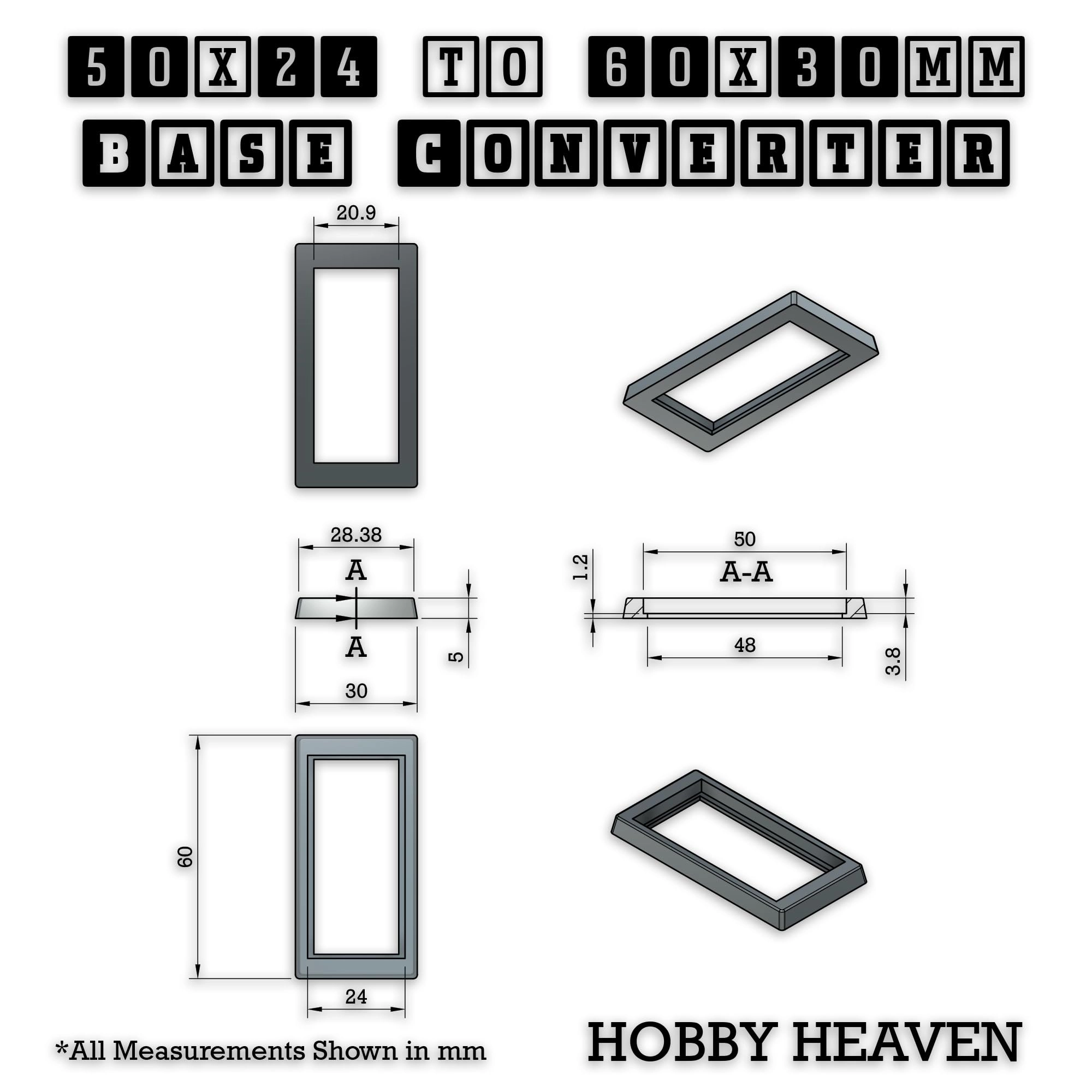 Rectangle Bases Size Converters - 100 pcs