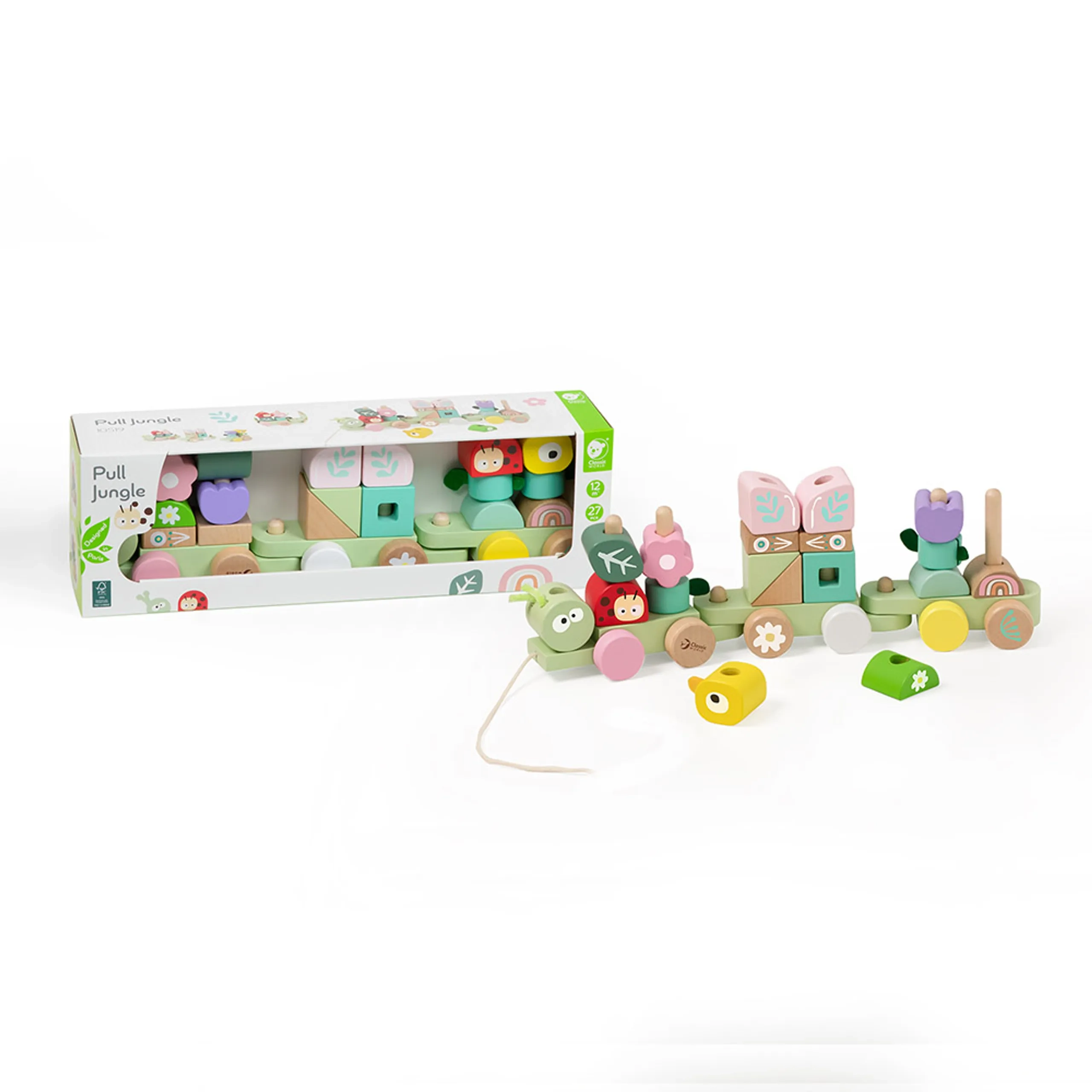 Wooden Pull Jungle - 27-piece caterpillar