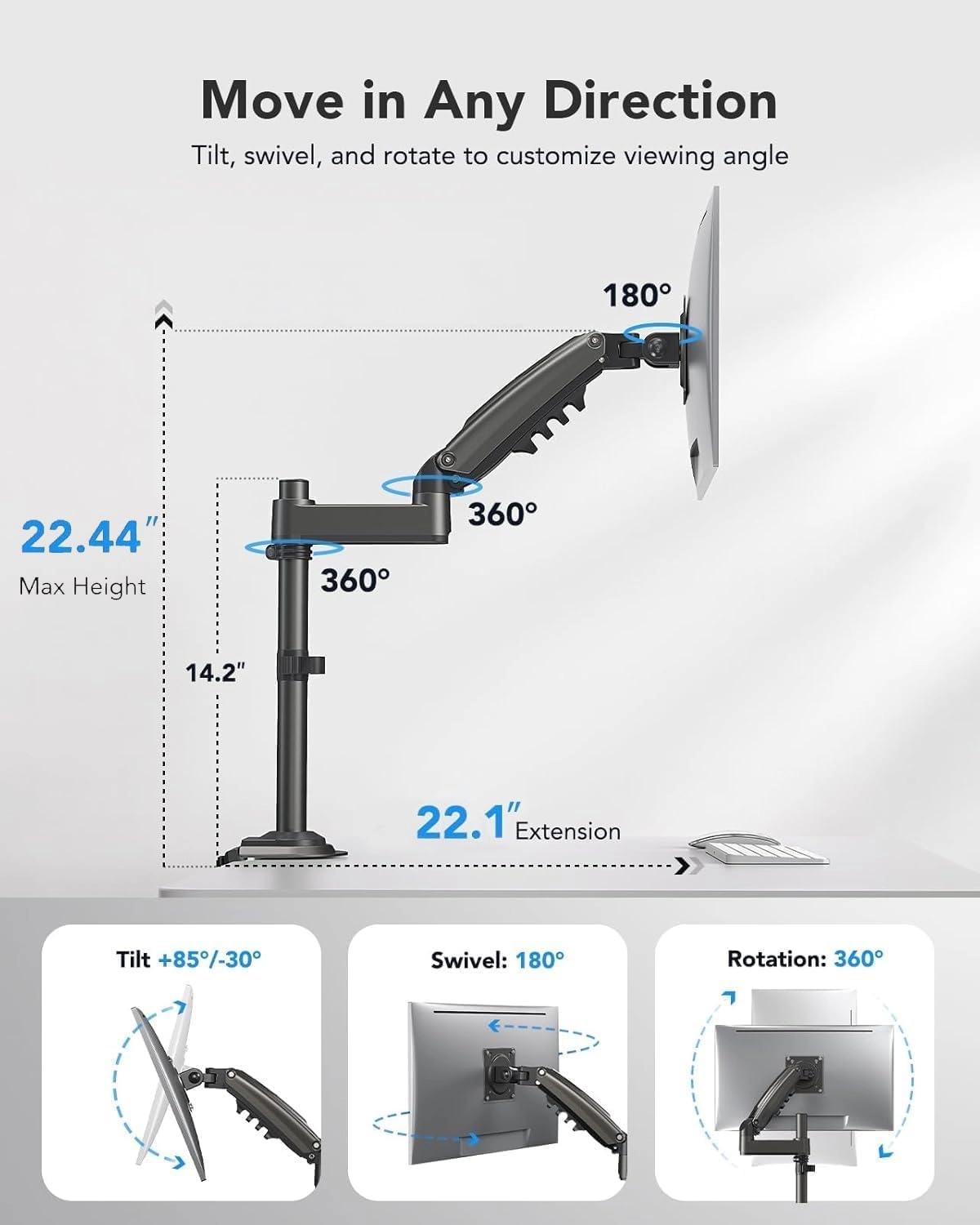 Single Monitor Arm - 13 to 32 Inch 75x75mm 100x100mm