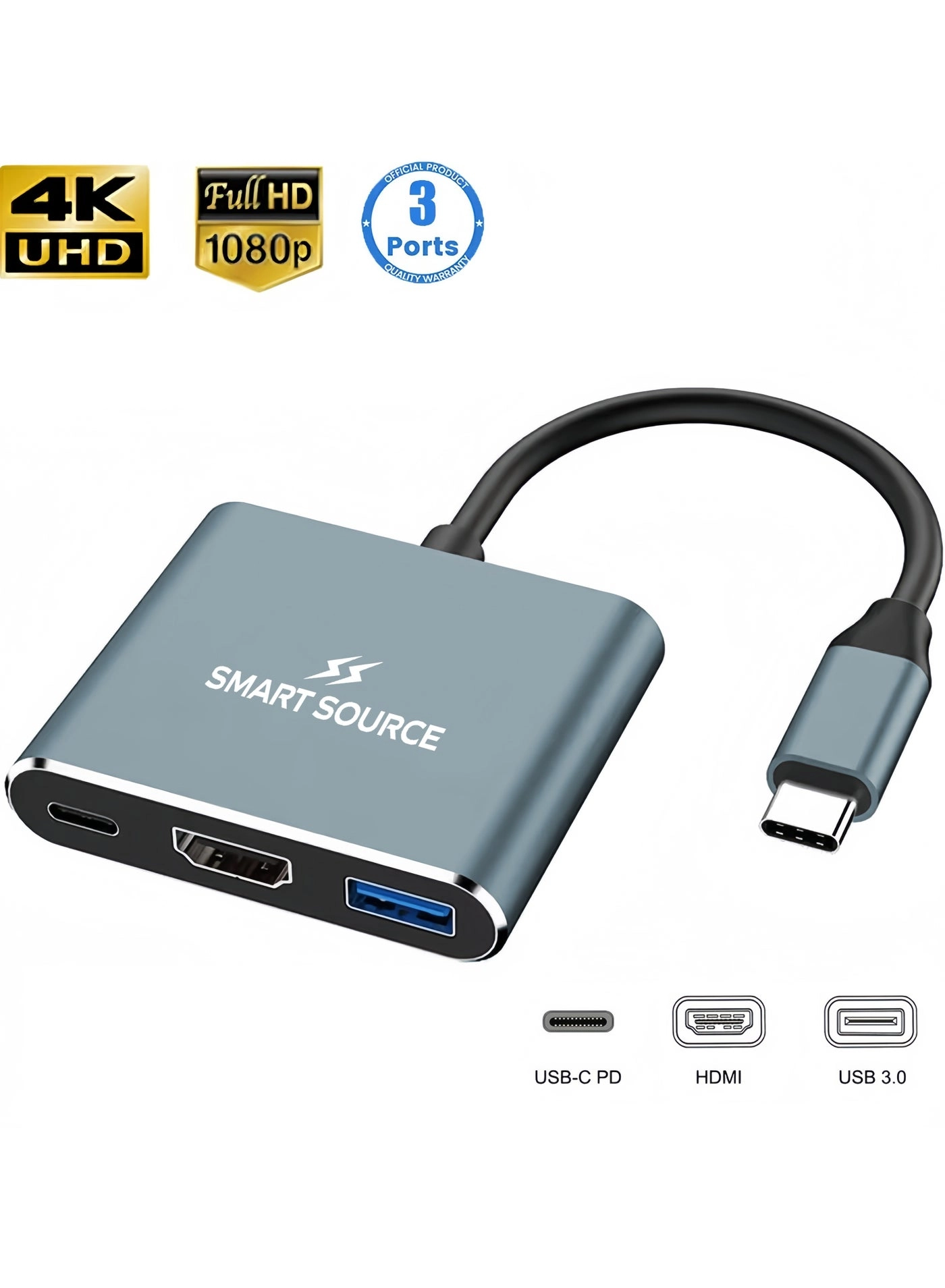 SmartSource USB-C Hub - USB-C MacBook Pro/Air, Dell XPS, HP, Lenovo, Chromebook, iPad-Pro, Mobile Phones & More