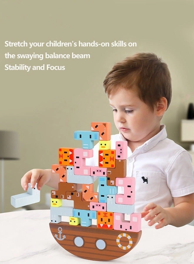 Wooden Animal Blocks Stacking Toy - 24 pieces
