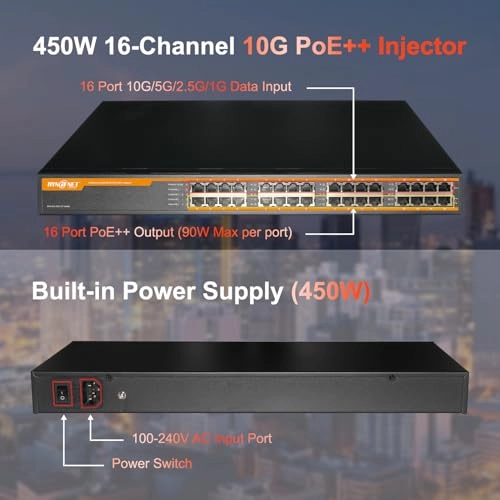 PE916R-10G-BT-450W - 450W 16 IEEE802.3bt/at/af 10Gbps