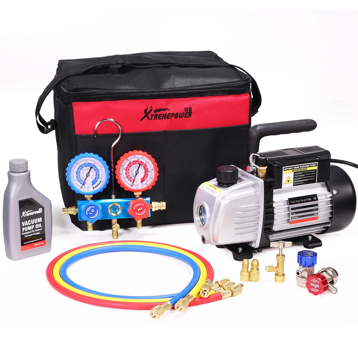 XtremepowerUS HVAC Vacuum Pump - 3.5CFM 1/4HP + AC Manifold Gauge + R134 Can Tap