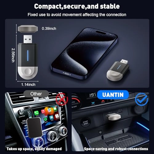Mini Wireless Carplay Adapter - Bluetooth Wireless iPhone iOS 10+ Android 11+