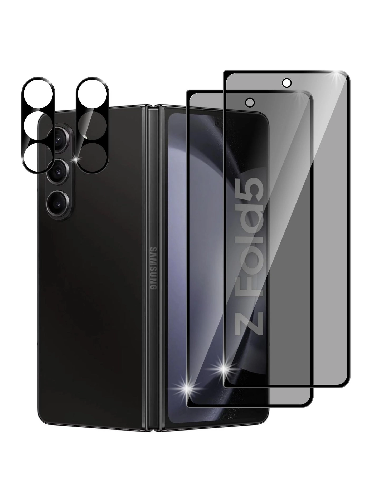 Privacy Tempered Glass Screen Protector + Camera Lens Protector for Samsung Galaxy Z Fold 5 (2-Pack)
