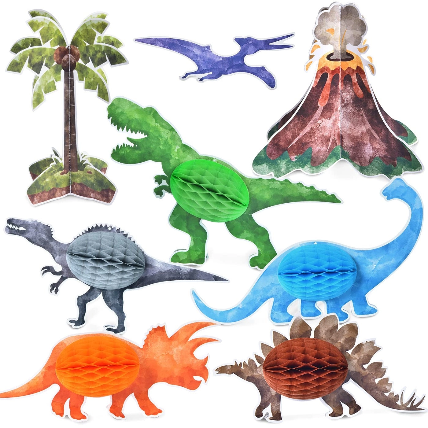 Wernnsai Watercolor Dinosaur Party Honeycomb Centerpieces - 8 PCS Birthday