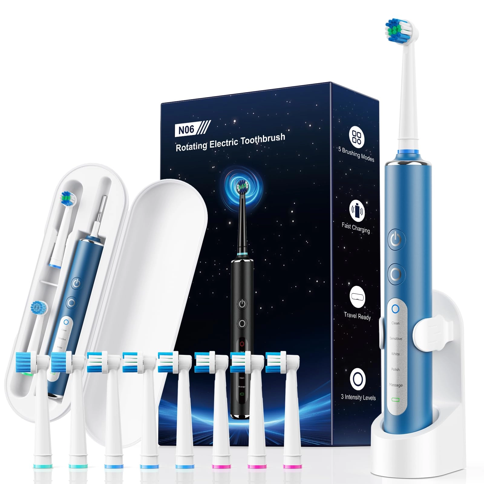 Nevoke Professional Rotating Electric Toothbrush - 50,000 VPM 8 Brush Heads 120 Days Battery Life