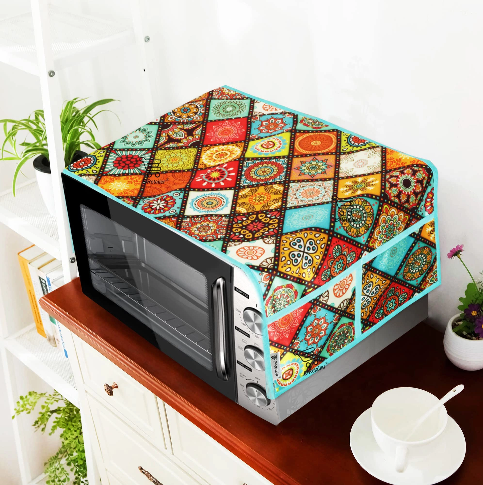 Microwave-Oven Top Cover - Polyester 3-Layered 4 Pockets Maroon