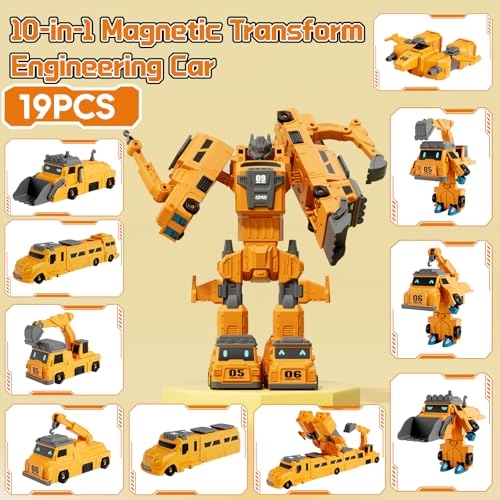 Magnetic Construction Vehicle Set - 10-in-1 3-8 Years Yellow