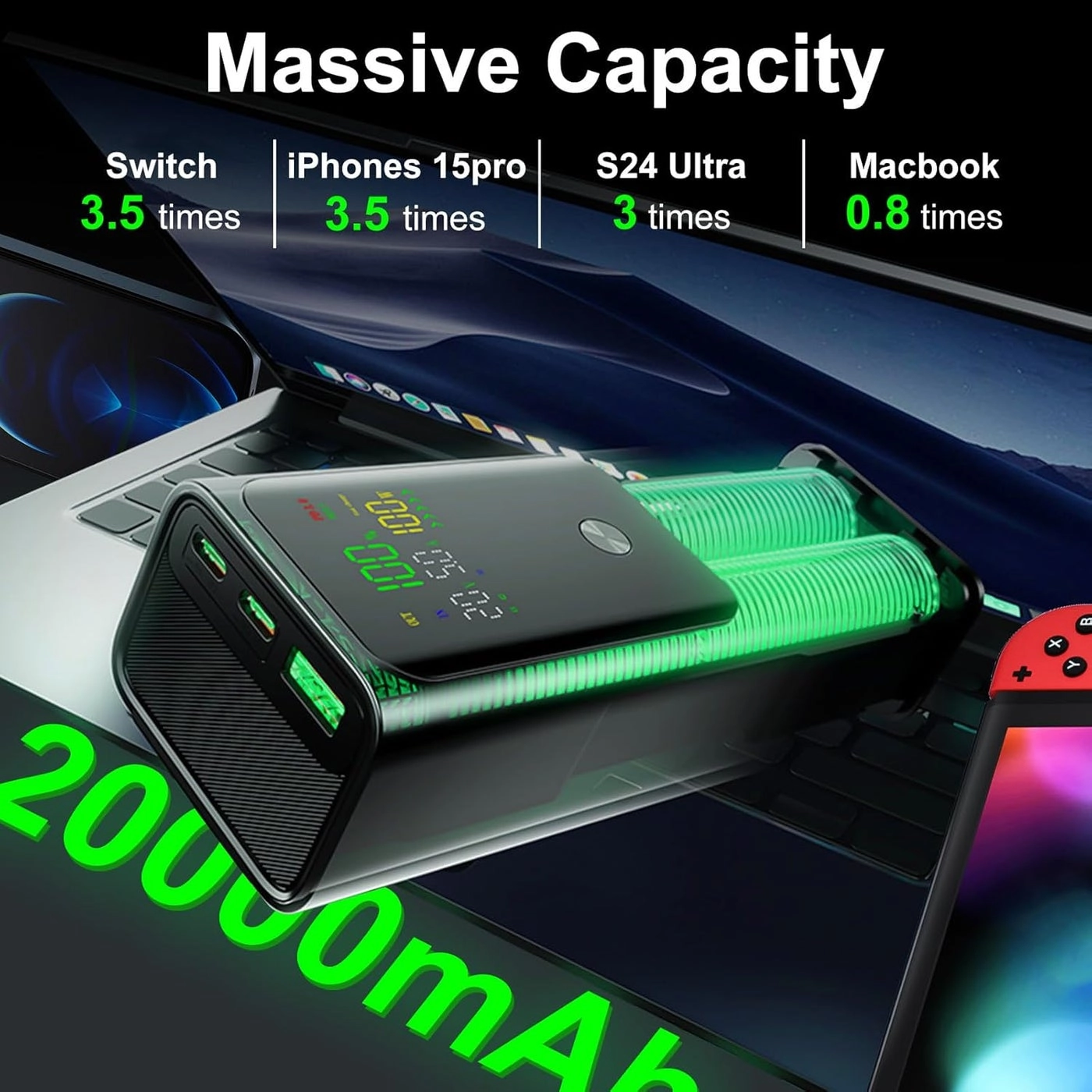 HTY-K81 - 20000mAh 100W 1 USB-A 2 USB-C