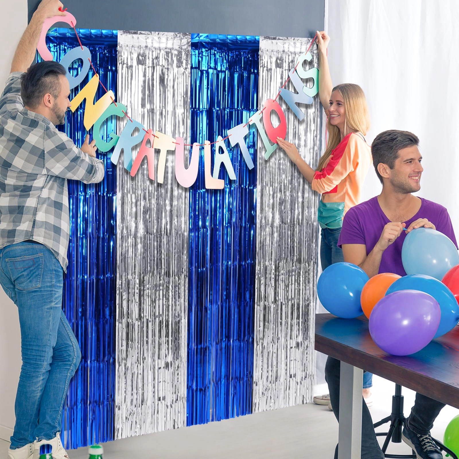 Foil Fringe Curtain - 3 Birthday Graduation Prom Wedding Pack