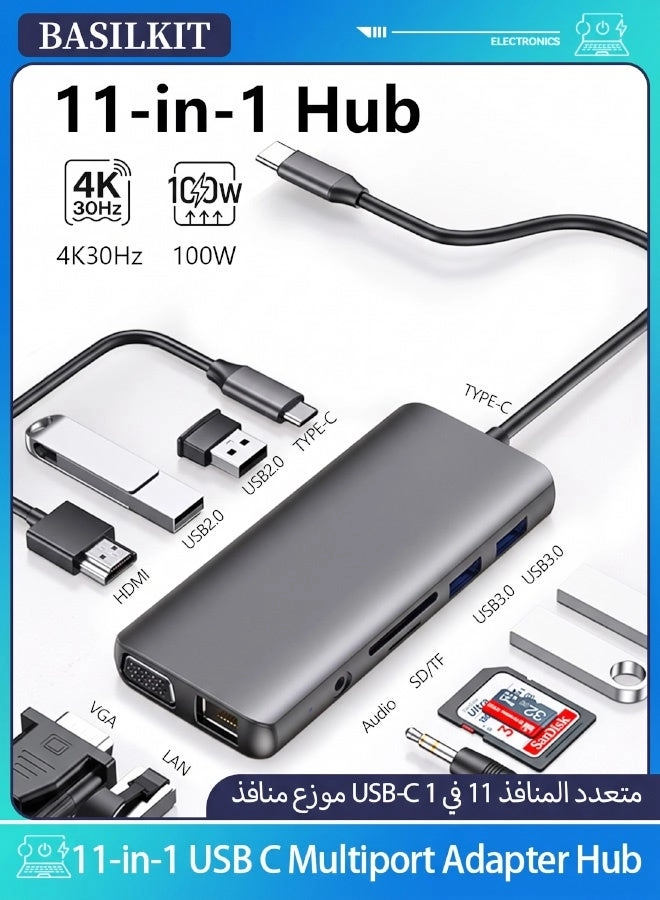 BASILKIT USB C Hub - 11-in-1 Dual HDMI VGA