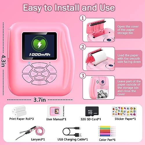 Kids Instant Camera - 1080P 12MP 32GB