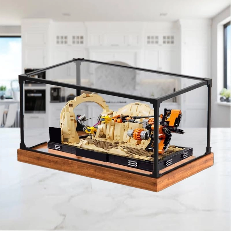 Clear Acrylic Display Case - 13.77x9.84x5.90in. Wood Bottom+alloy Edge