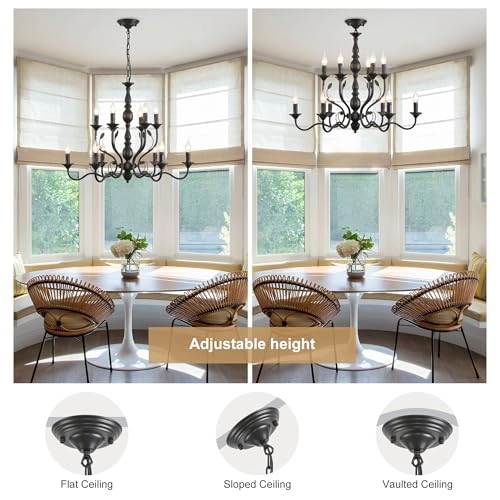 Ceiling Chandelier - French Country Black 12-Lights