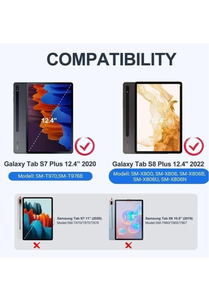Keyboard Case with Detachable Keyboard for Galaxy Tab S8 Plus 12.4-inch (2022) / Galaxy Tab S7 Plus 12.4-inch (2020)