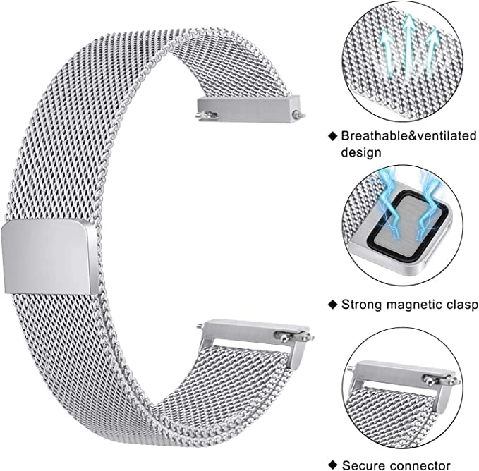 20mm Milanese Watch Band for Amazfit GTS 2 Mini, GTS 2e, GTR; Samsung Galaxy Watch 4, 5